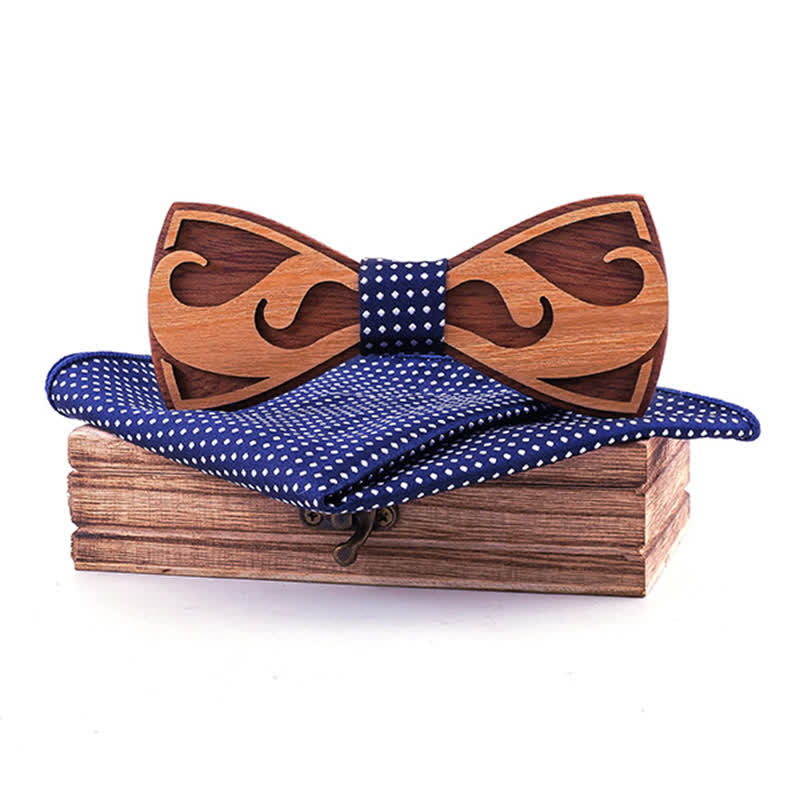 Set di 2 papillon in legno con barba intagliata da uomo - Puntini blu navy - image 7