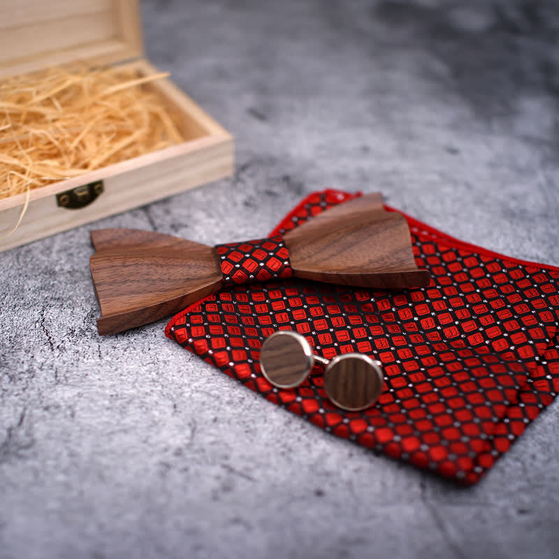 Set di 3 papillon in legno di noce nero 3D da uomo