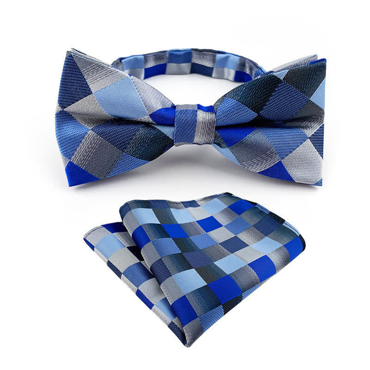 Set da 2 pezzi da uomo con papillon e fazzoletto da taschino a righe a quadri
