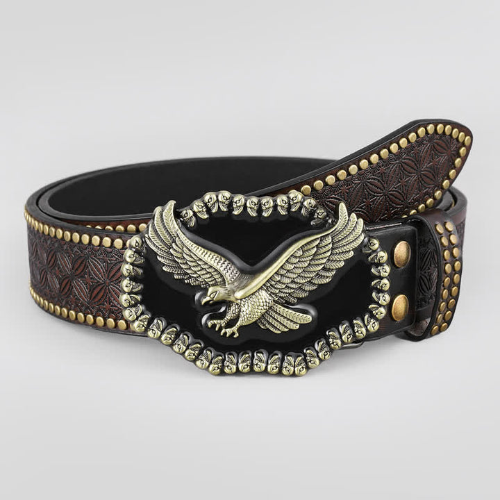 Cintura da uomo in pelle western con borchie e aquila che vola - image 1