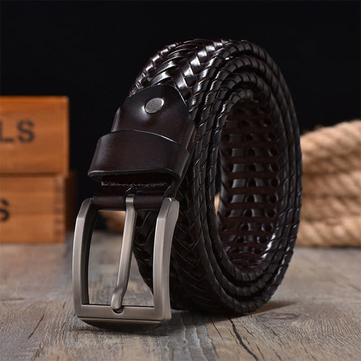 Cintura in pelle intrecciata a mano casual da uomo