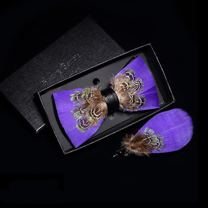 Grazioso papillon con piume di fagiano viola e spilla da bavero - Adulto - image 0