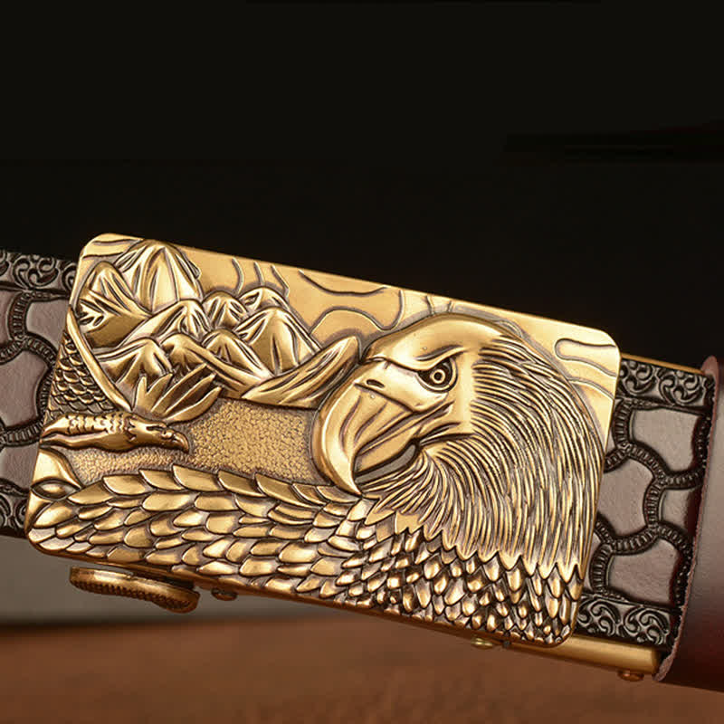 Cintura in pelle da uomo con aquila animale e paesaggio