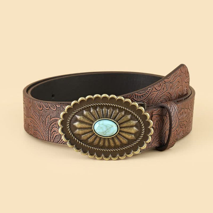 Cintura in pelle con fiore turchese vintage in stile bohémien da donna