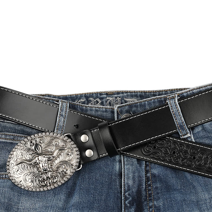 Cintura in pelle da uomo con piuma incisa Bull Jeans