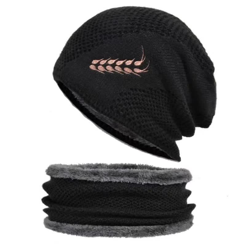 Set di 2 cappelli e scaldacollo con ricamo a forma di grano