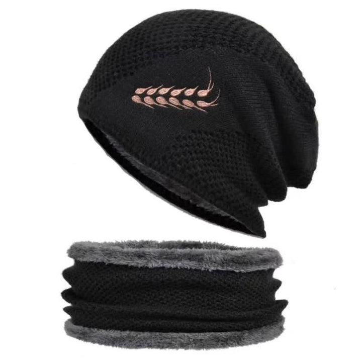Set di 2 cappelli e scaldacollo con ricamo a forma di grano