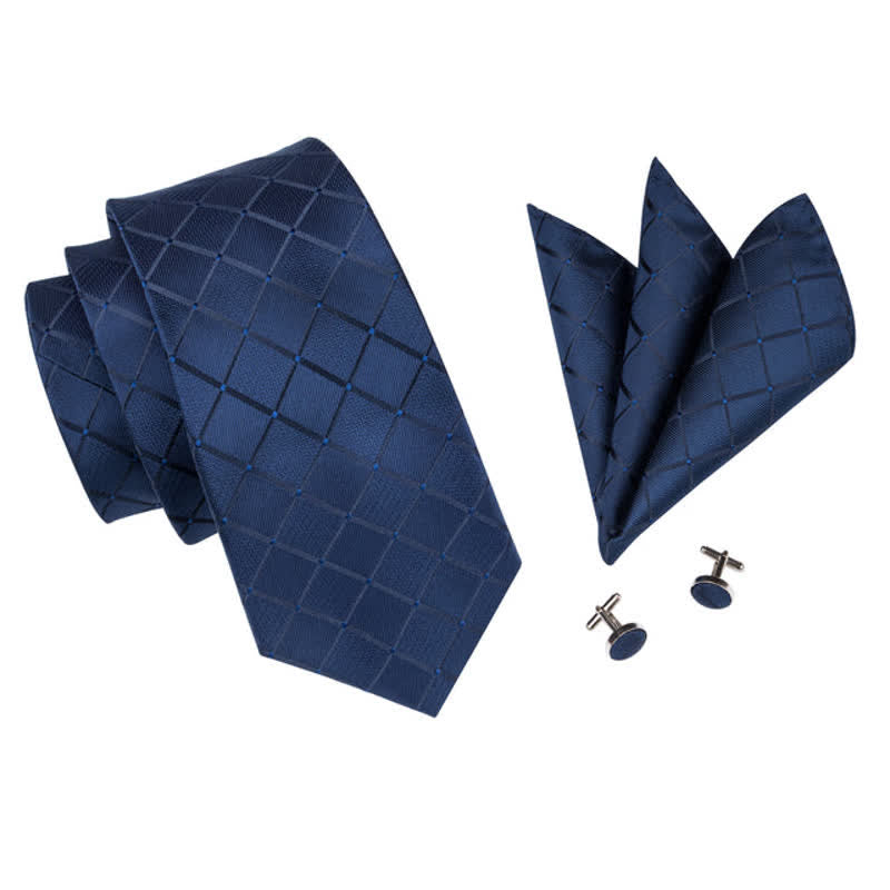 Set di 3 cravatte a quadri blu marino da uomo - image 1