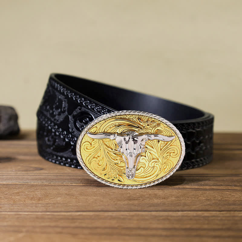 Cintura in pelle con fibbia a testa di toro dorata fai da te da uomo