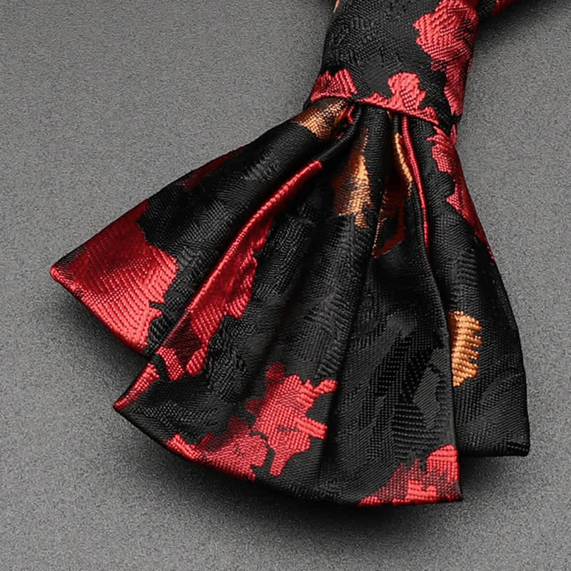 Papillon floreale cadente nero e rosso da uomo