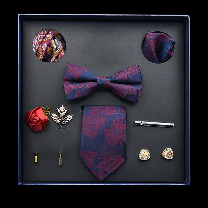 8 pezzi blu navy e viola vintage foglia cravatta papillon scatola regalo - Blu marino e viola - image 0