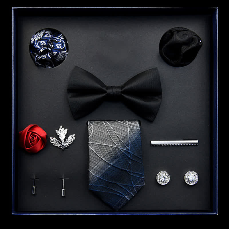 8 pezzi papillon classici da uomo neri e blu in scatola regalo - Nero e blu - image 0