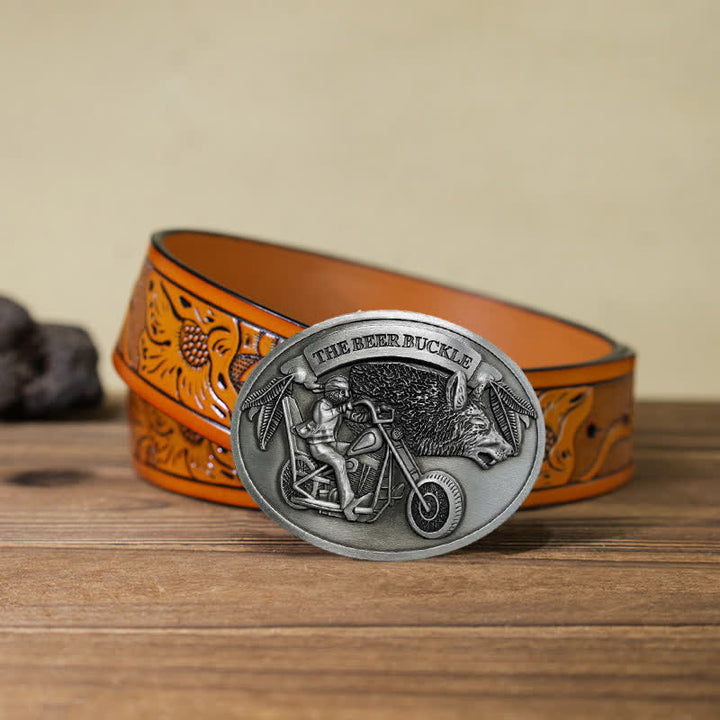 Cintura in pelle con fibbia porta birra creativa fai da te per motocicletta da uomo