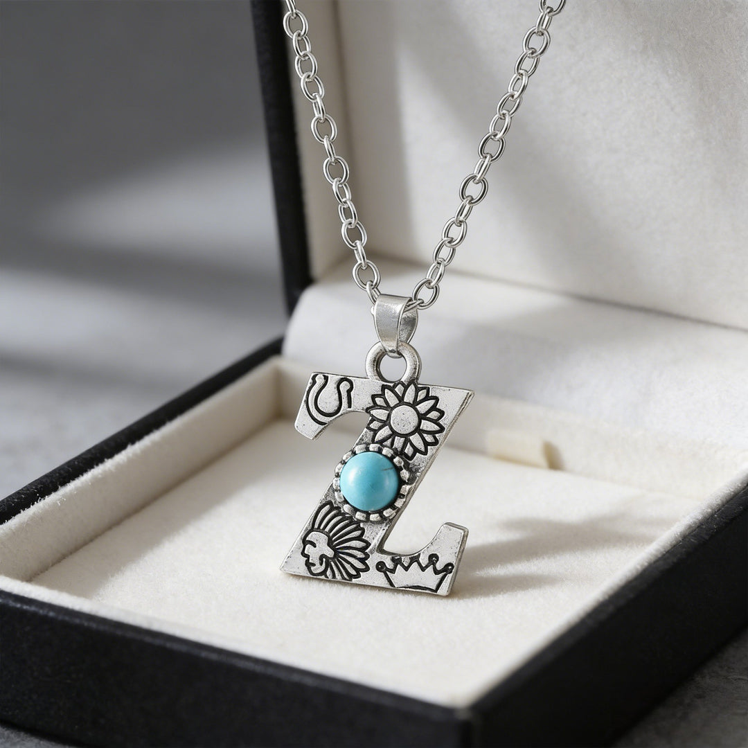 Collana vintage con ciondolo a forma di iniziale turchese - Z - image 25