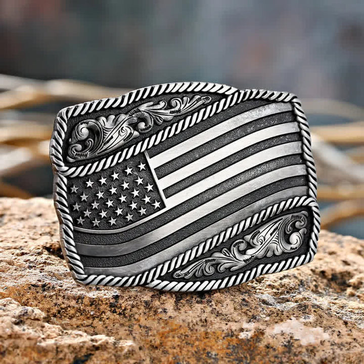 Cintura in pelle con fibbia anticata bandiera americana fai da te da uomo