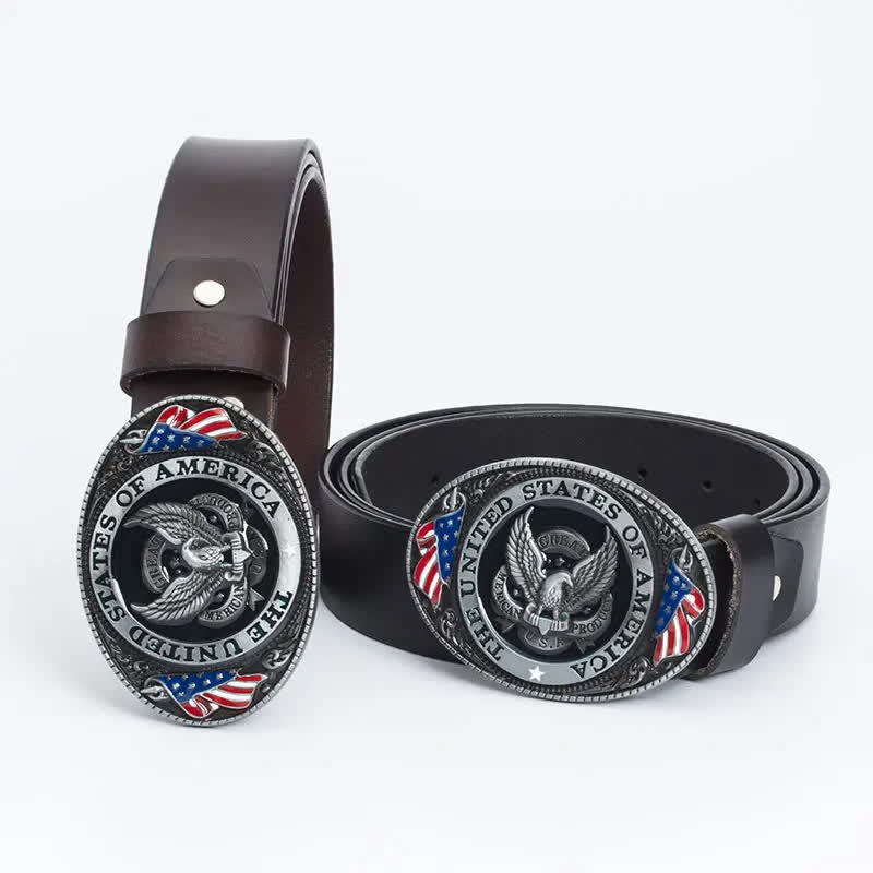Cintura in pelle di lusso da uomo con bandiera americana e aquila - image 1