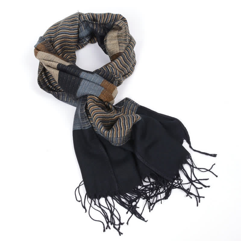 Sciarpa classica a righe con nappe bifacciali da uomo - image 3