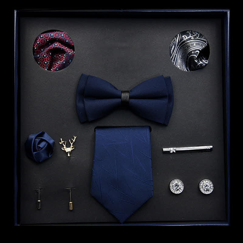 8 pezzi blu navy classico da uomo papillon business regalo in scatola - Blu navy - image 0