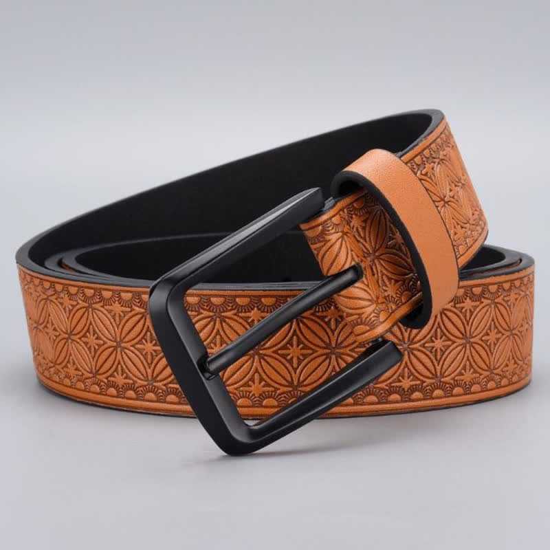 Cintura in pelle con stampa geometrica di monete da uomo