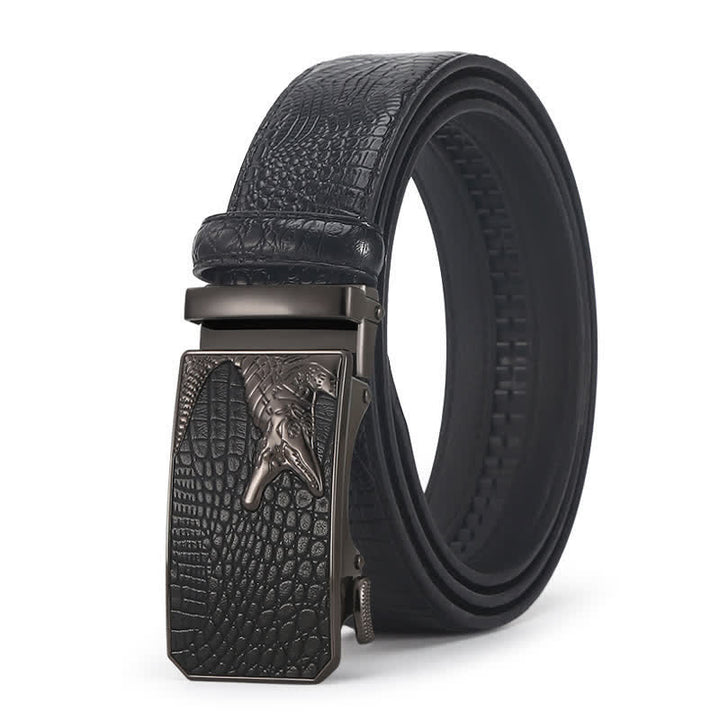 Cintura da uomo in pelle con fibbia automatica con motivo coccodrillo - Stile n. 9 - Nero / Nero - 44 - image 29