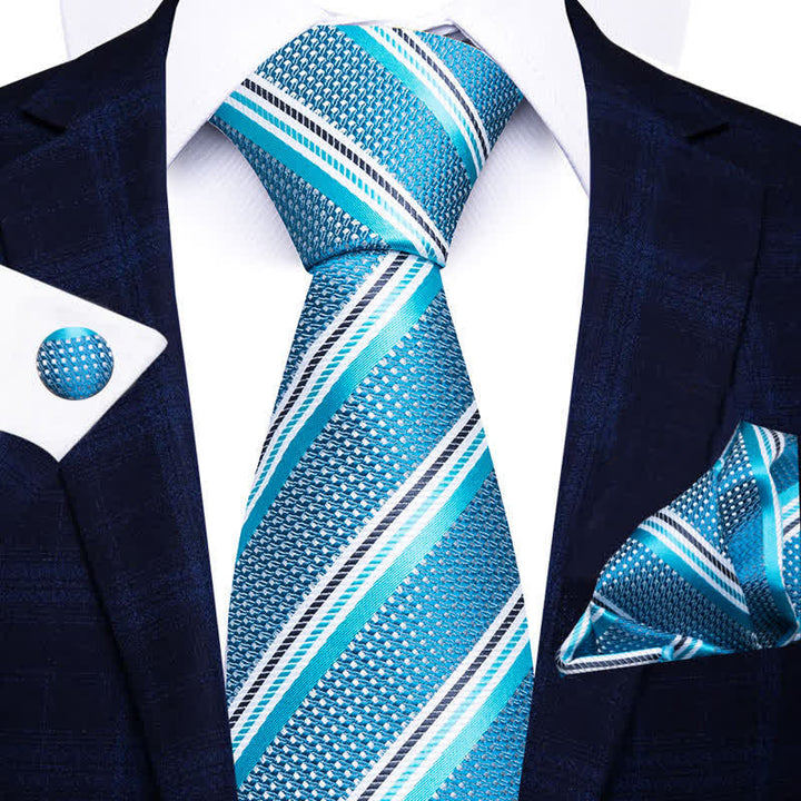 Set di 3 cravatte a righe da uomo color turchese e blu acqua - Turchese e blu acqua - image 0