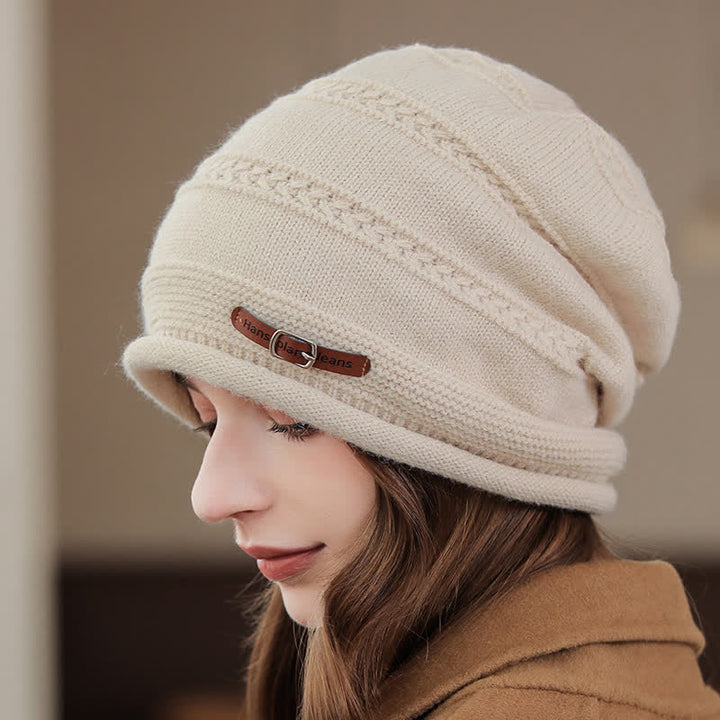Cappello invernale da donna ripiegabile in pile lavorato a maglia