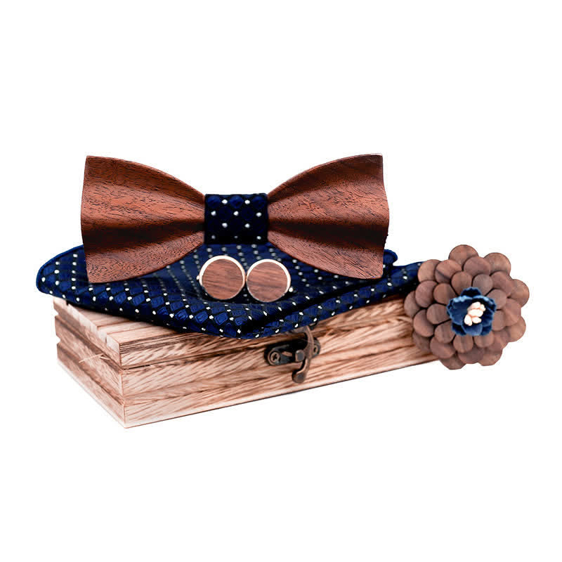 Set di 4 papillon in legno di noce nero da uomo - Blu notte - image 8