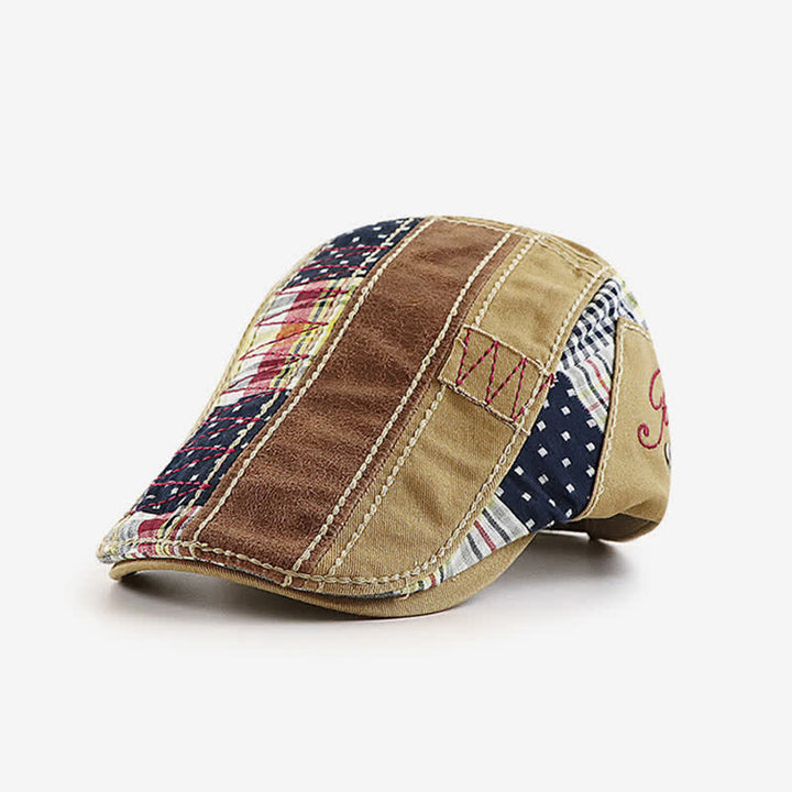 Berretto piatto da tassista con patchwork cucito
