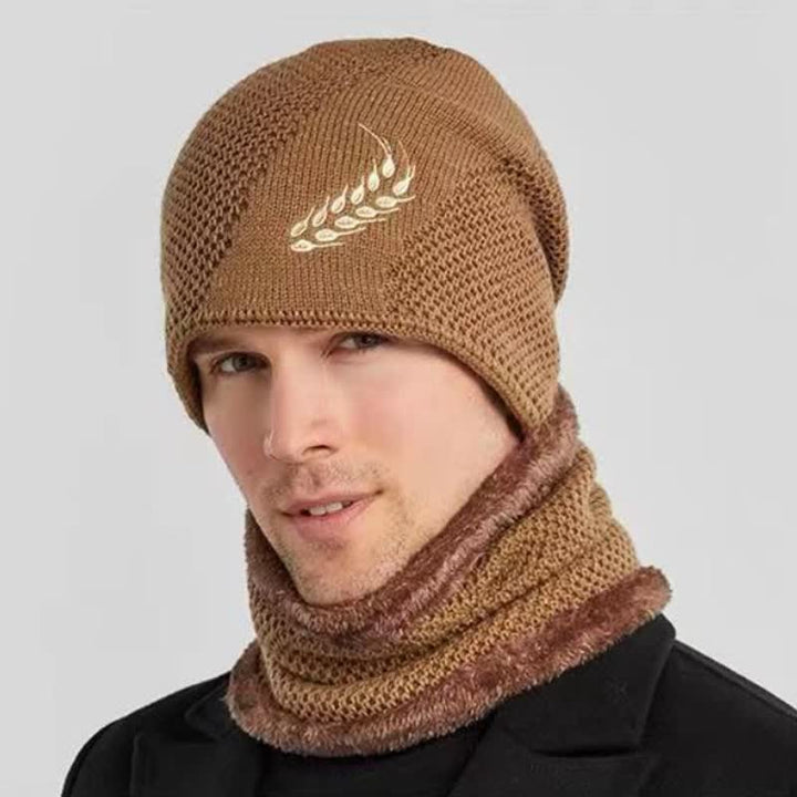 Set di 2 cappelli e scaldacollo con ricamo a forma di grano