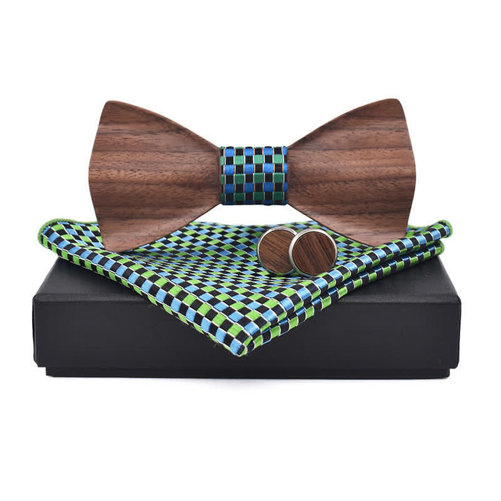 Set di 3 papillon in legno di noce nero da uomo - Verde - image 10