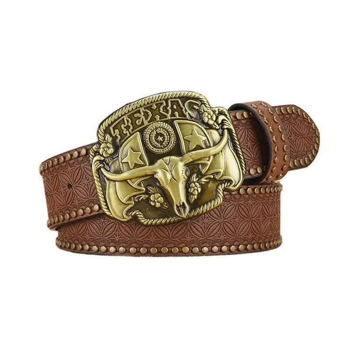 Cintura da uomo in pelle con rivetti Longhorn Steer Antique