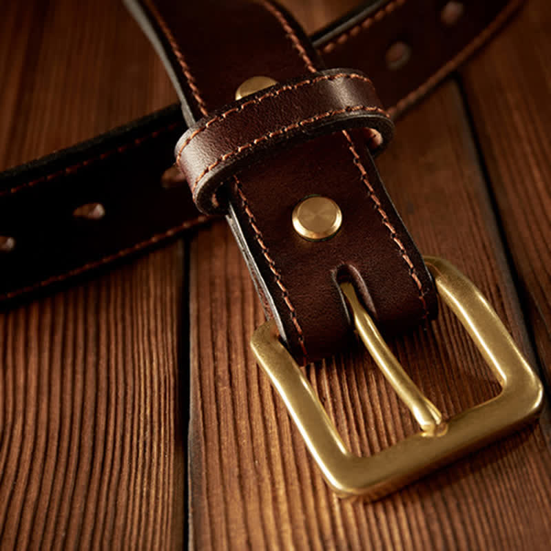 Cintura in pelle con fibbia a un ardiglione vintage da uomo