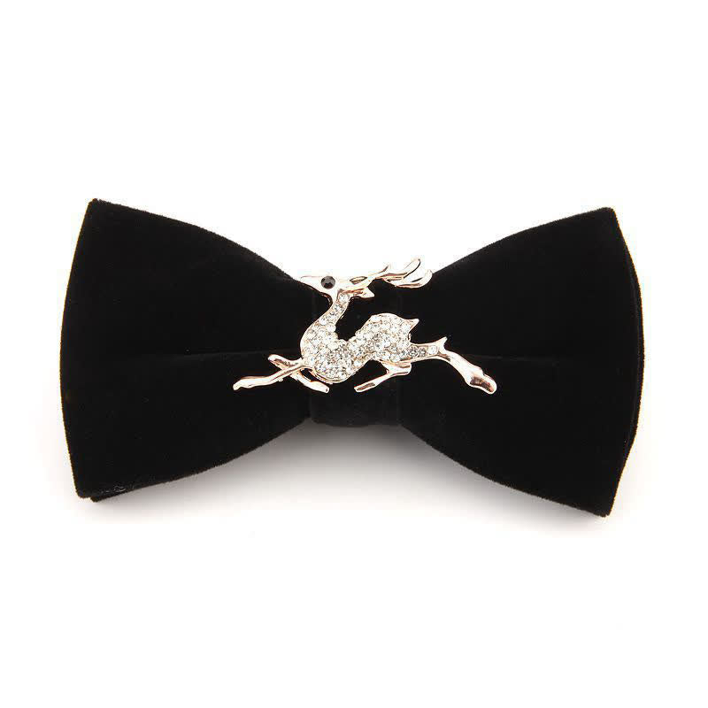 Papillon natalizio in velluto con strass e testa di alce da uomo - Cervo nero - image 11