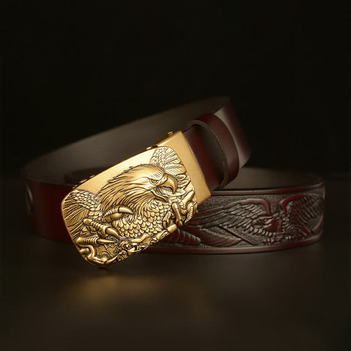 Cintura in pelle con fibbia automatica Eagle Wings Vintage da uomo - image 12