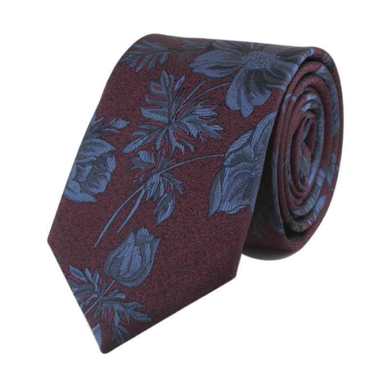 Cravatta da uomo con fiore e gambo - Blu acciaio e Borgogna - image 6
