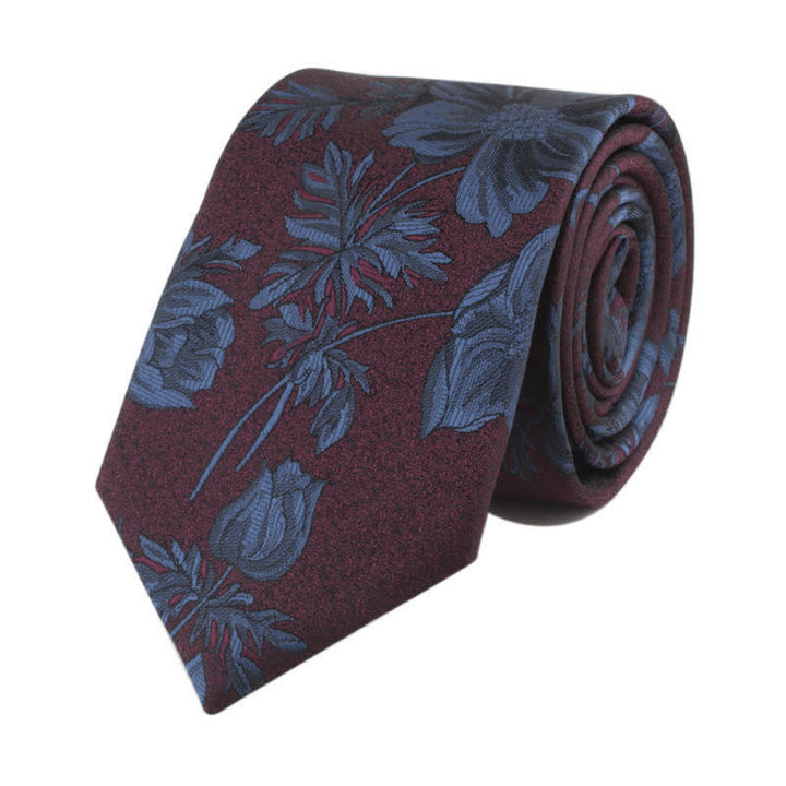 Cravatta da uomo con fiore e gambo - Blu acciaio e Borgogna - image 6