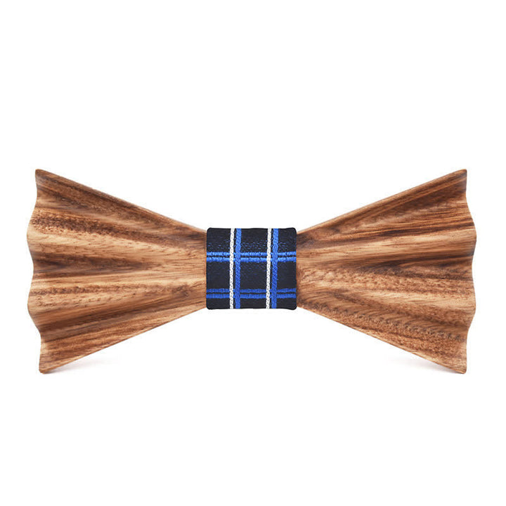 Papillon in legno piegato 3D stereo marrone da uomo - Plaid blu navy - image 5