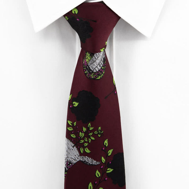 Cravatta da uomo bordeaux, nera, con rosa e cervo