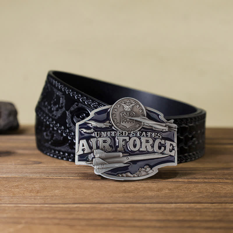 Cintura in pelle con fibbia dell'aeronautica militare degli Stati Uniti fai da te da uomo