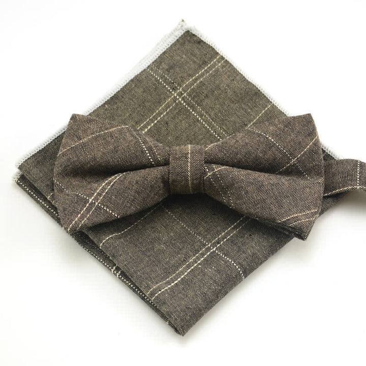 Set di 2 papillon classici a quadri da uomo - Cachi - image 4