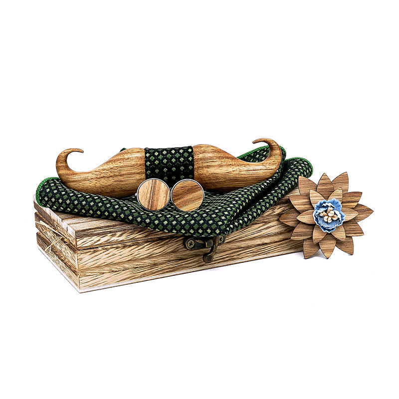 Set di 4 papillon in legno con baffi Burlywood da uomo - Verde - image 11
