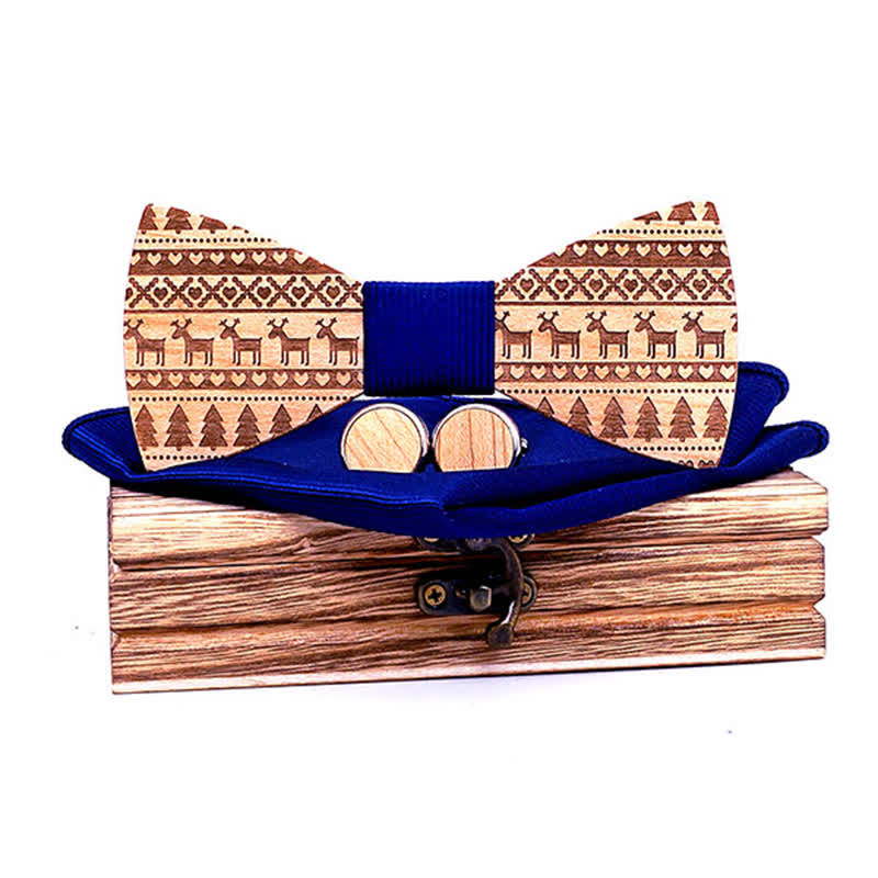 Set di 3 papillon in legno con motivo natalizio da uomo - Blu scuro - image 8