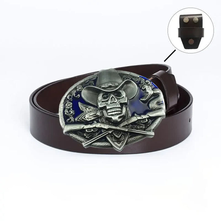 Cintura in pelle da uomo con teschio pirata e pistole incrociate - Maglietta in pelle - Smalto marrone/blu - 46 - image 18