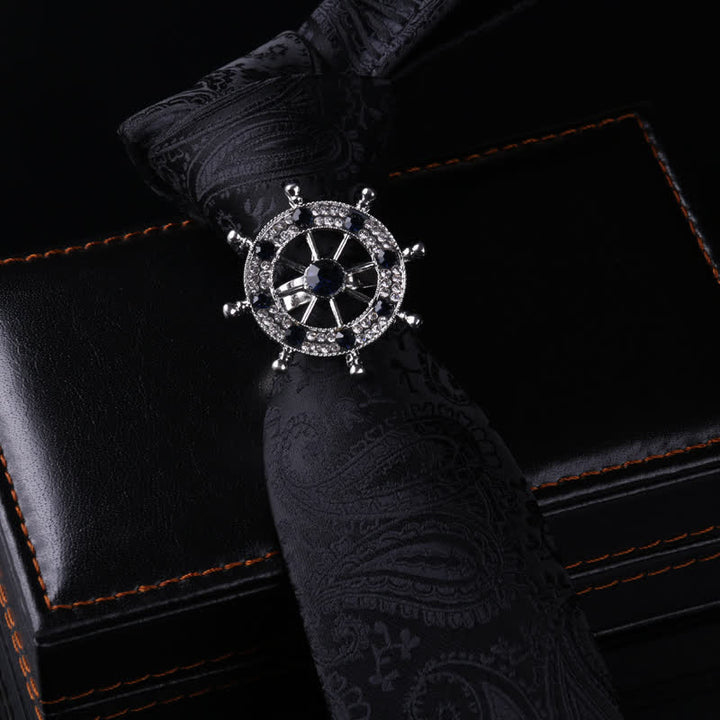 Cravatta con fibbia a spillo stile retrò da uomo - Elmo e Paisley Nero - image 6