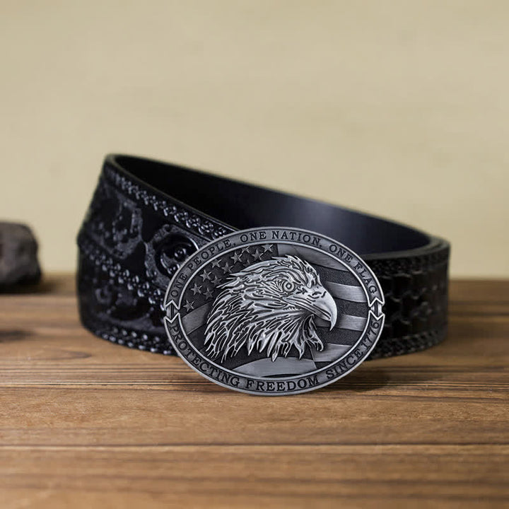 Cintura in pelle con fibbia della bandiera USA con aquila calva patriottica fai da te da uomo
