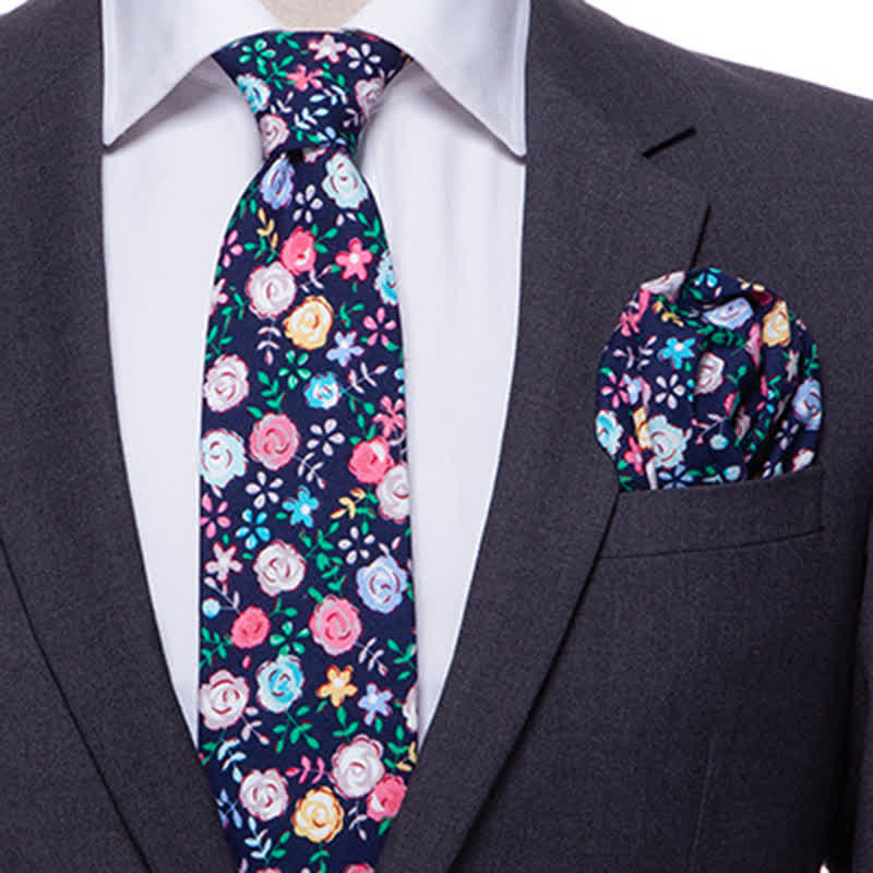 Set di 2 cravatte floreali da uomo con motivo a margherita e rosa