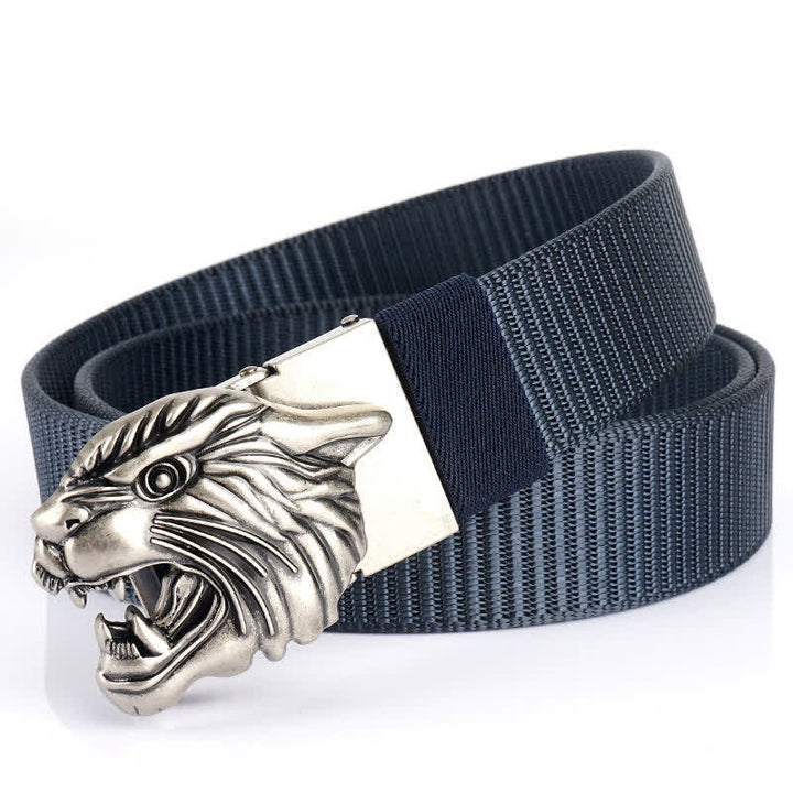 Cintura in nylon con testa di tigre ruggente da uomo