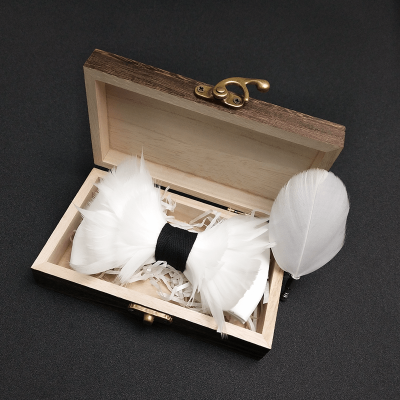 Papillon elegante con piume bianco e nero con spilla da bavero - image 1