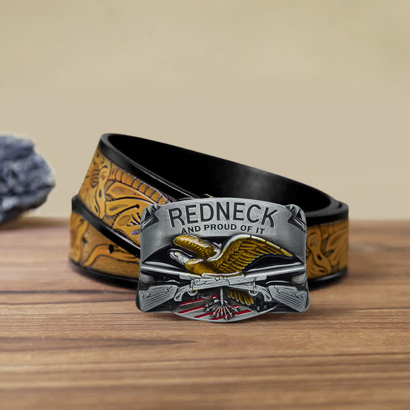 Cintura in pelle con fibbia aquila smaltata Redneck fai da te da uomo