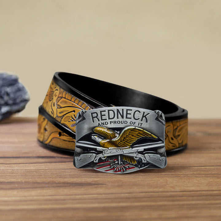 Cintura in pelle con fibbia aquila smaltata Redneck fai da te da uomo
